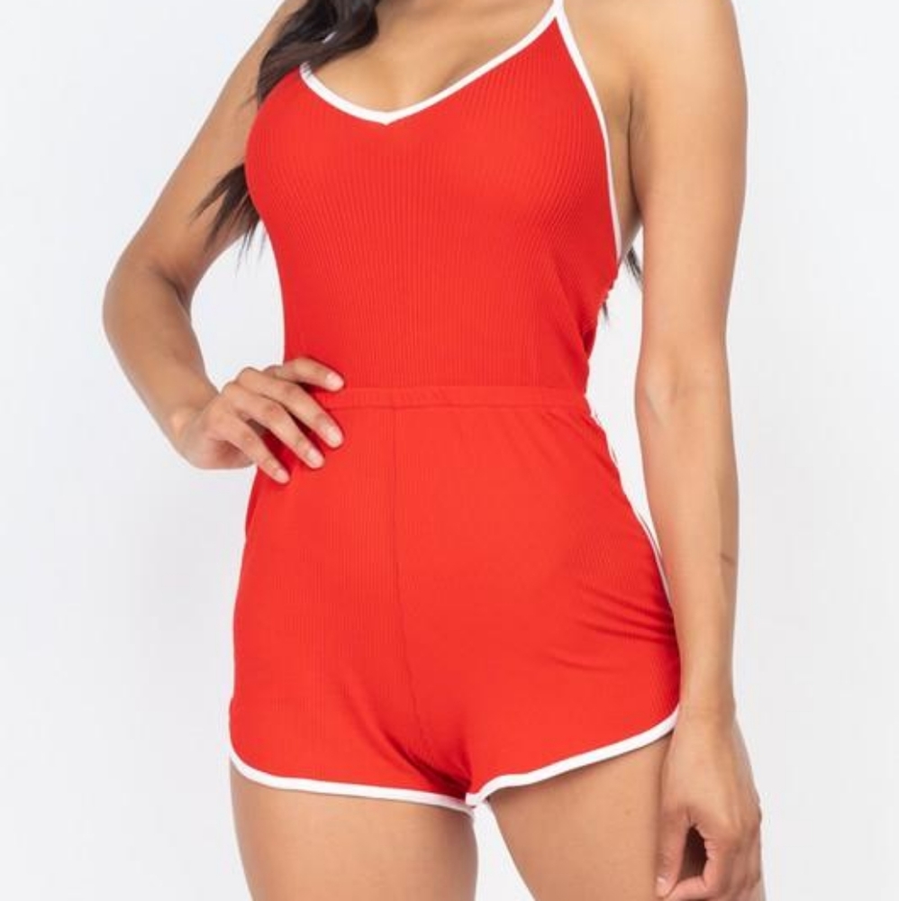 Red Ribbed Romper